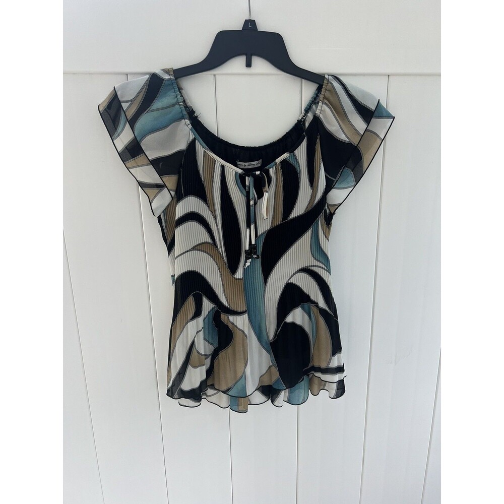 Signature by Larry Levine Vintage Top Abstract Colorful Crinkle Sz Small